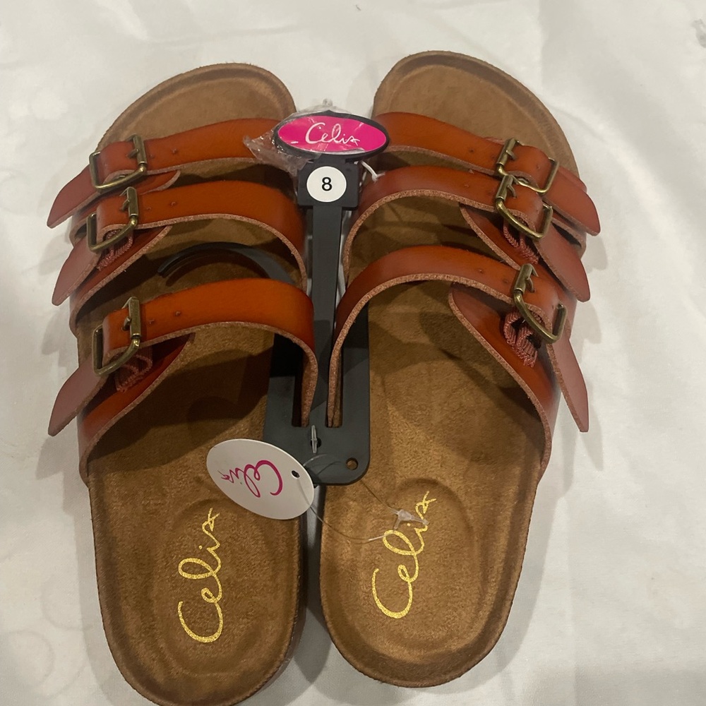 Celia Brown Sandals with Buckle Straps for Women size 8